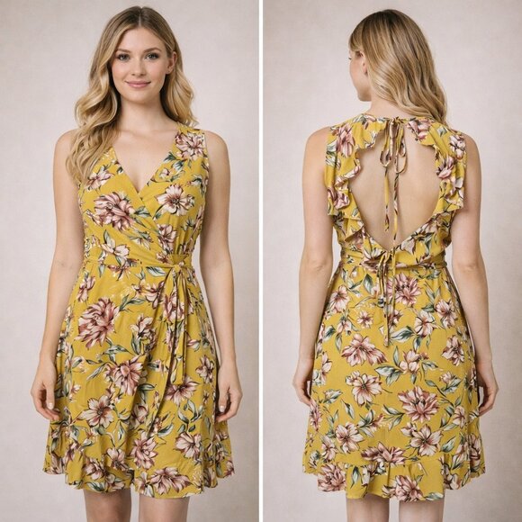 cactus and clover Dresses & Skirts - Cactus and clover wrap yellow floral dress large